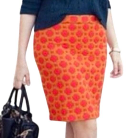 Charlie & Robin ANTHROPOLOGIE Wool Blend Orange Gold Skirt - Sz 4 - Picture 1 of 5